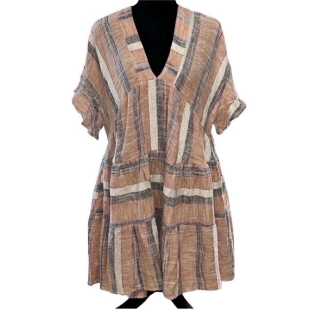 Lulu’s Striped Orange Linen Blend Oversized
Flowy Dress(Size Small)